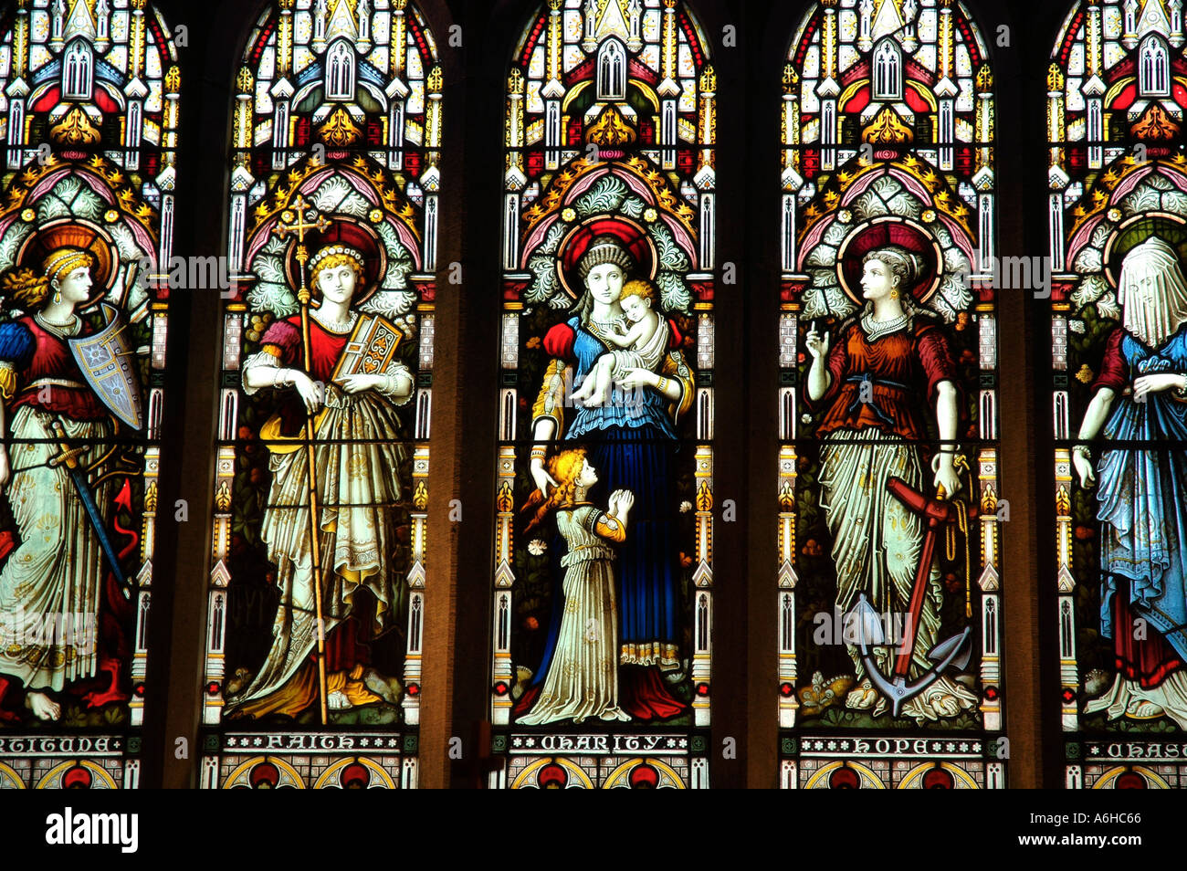 Stained glass window in gothic church at Kylemore Abbey Stock Photo - Alamy