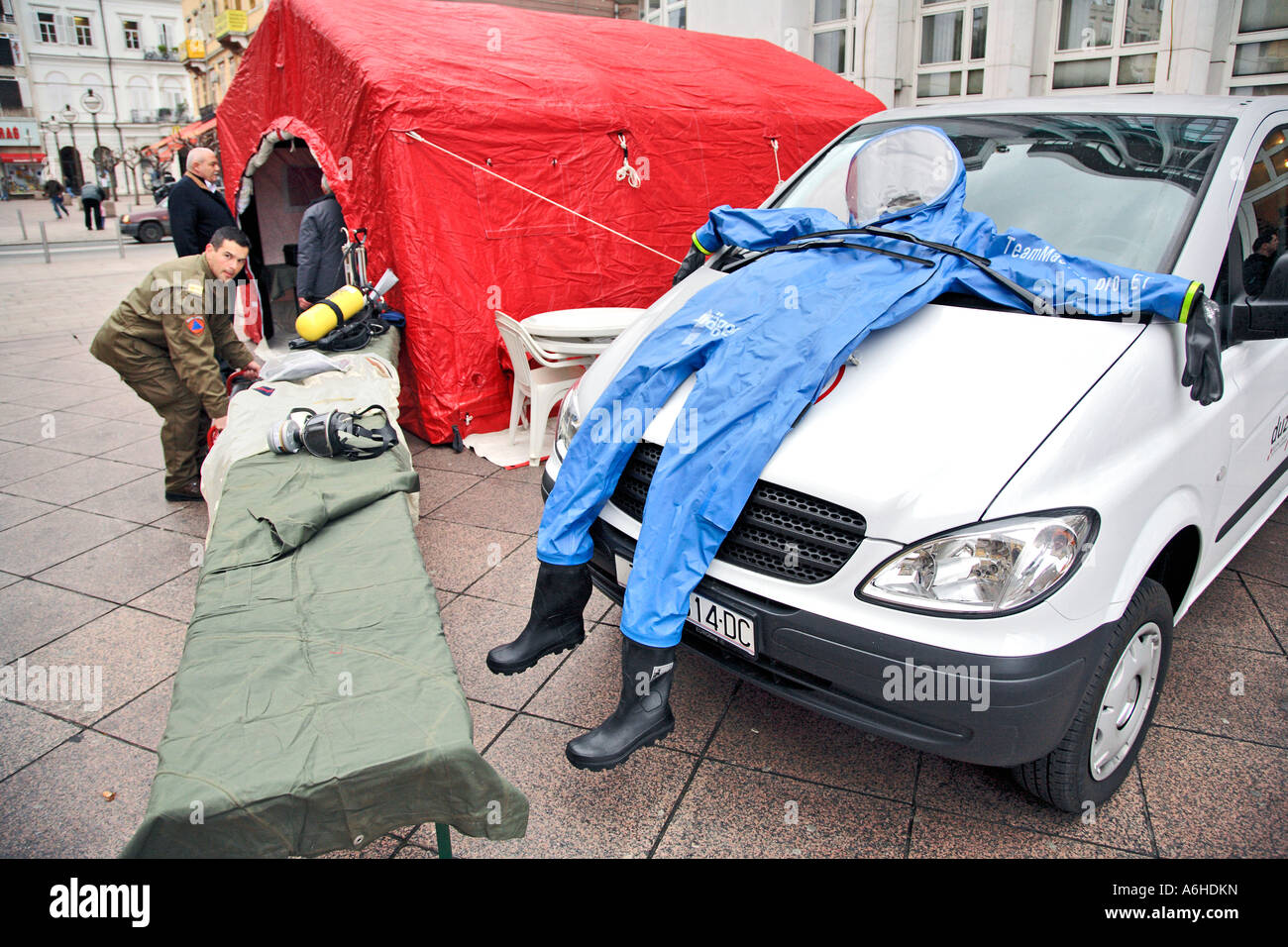 an emergency services suit being demonstrated in Rijeka Croatia Stock Photo