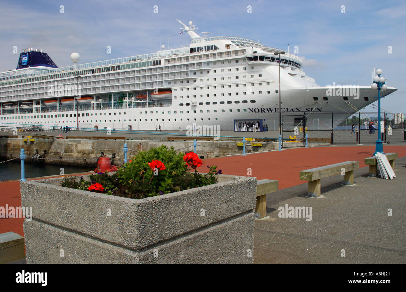 The Norwegian Sun cruise ship docked in port of Victoria Stock Photo ...