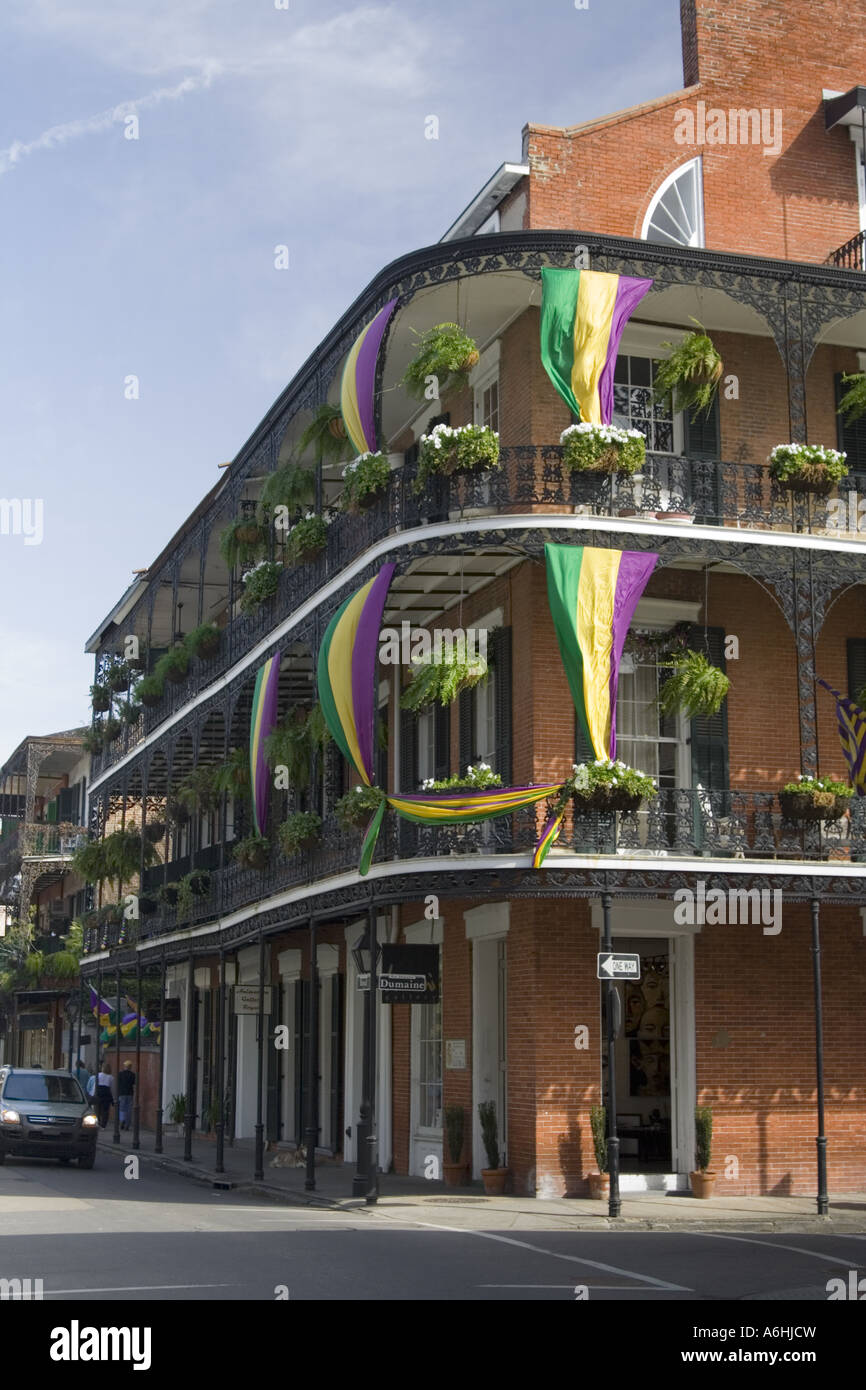 Balcony decorated for Mardi Gras in French Quarter Stock Photo Alamy