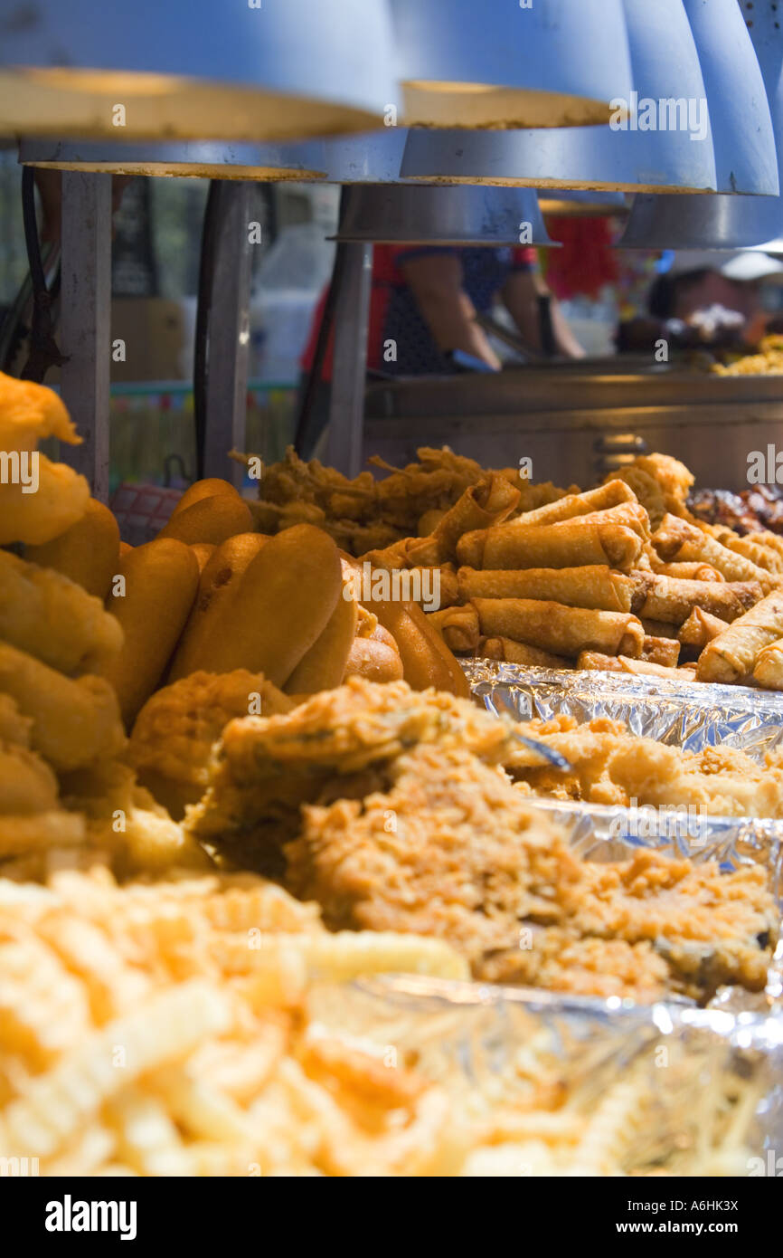 Fried food under heat lamps Stock Photo Alamy