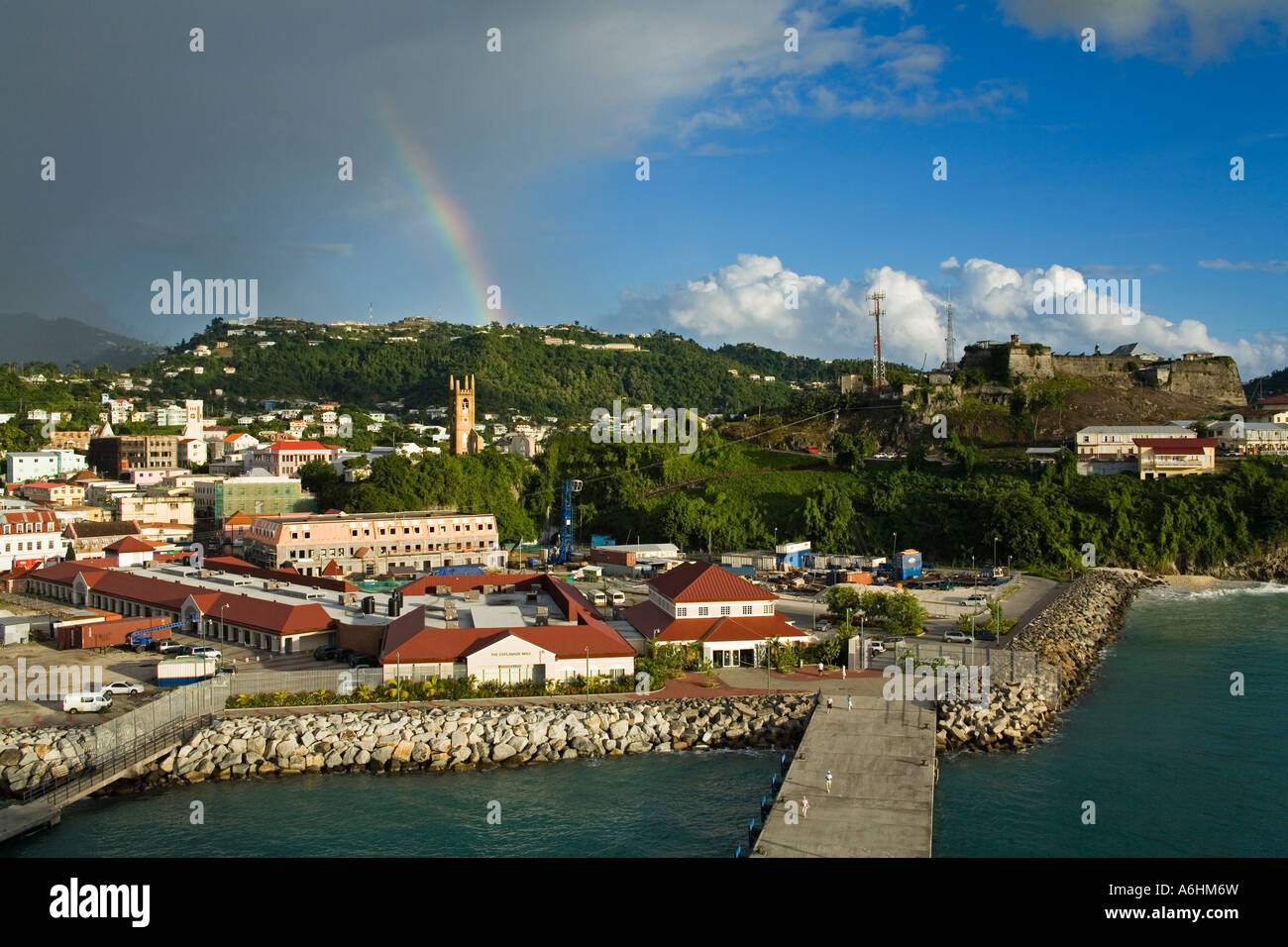 Rainbow over the Esplanade area City of St George s Grenada Lesser Antilles Caribbean Stock Photo