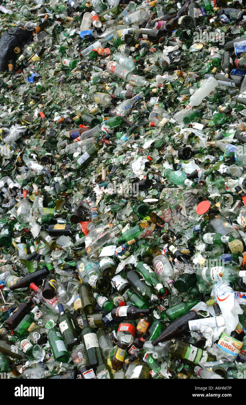 Piles of bottles waiting to be recycled Stock Photo
