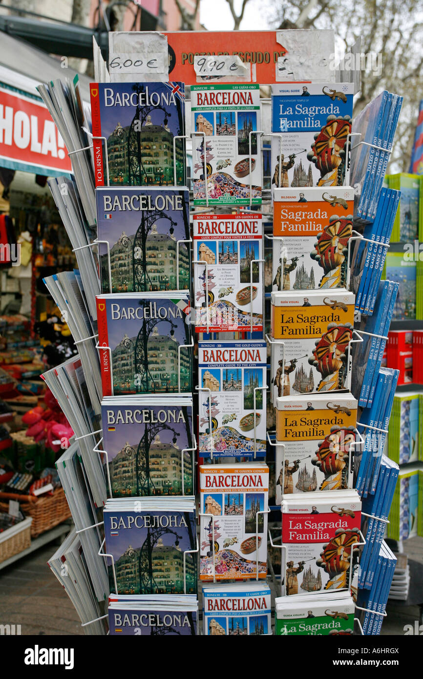Guide books to Barcelona for sale at a kiosk Stock Photo Alamy