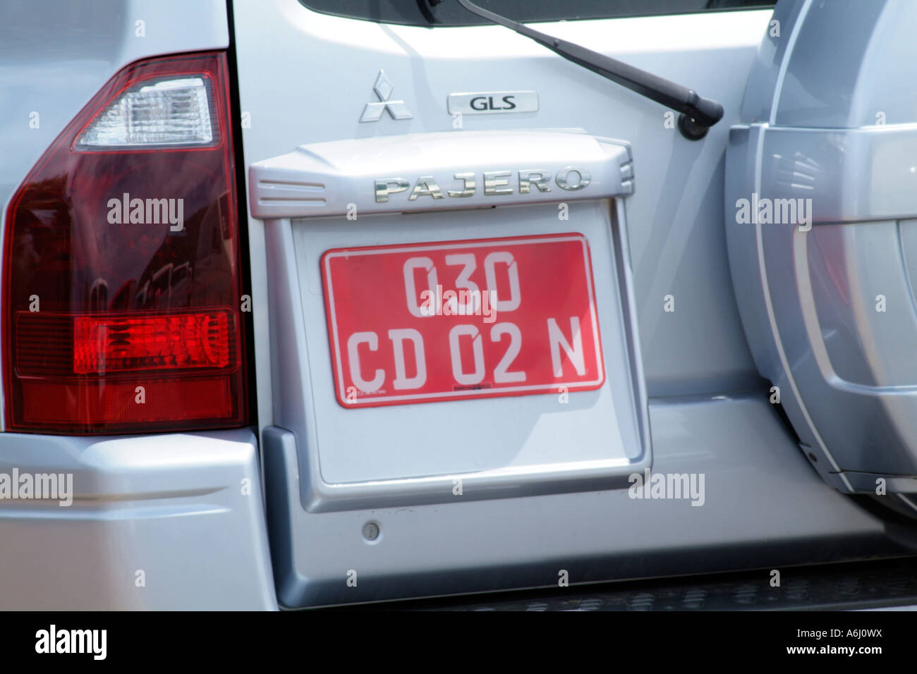 A red and white CD plate on a Diplomatic registered car South African registration number Stock