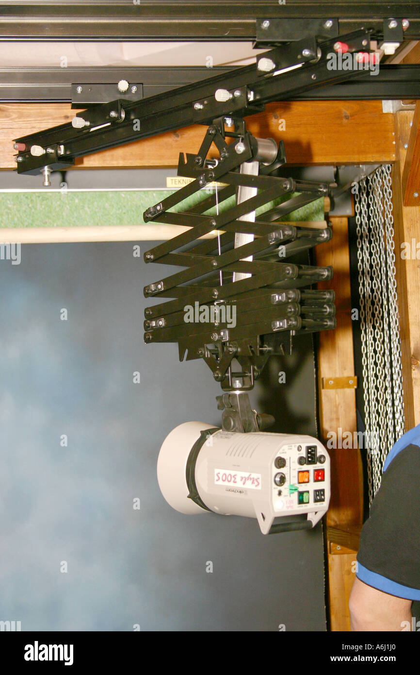 Equipment for positioning of studio flash unit in a studio using