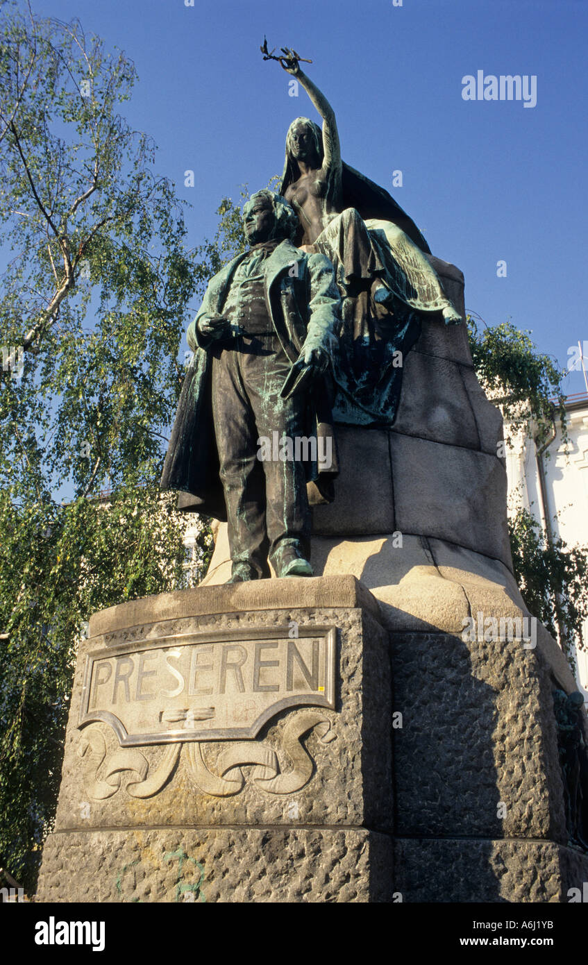 Statue of France Preseren, national poet of Slovenia, Ljubljana Stock Photo