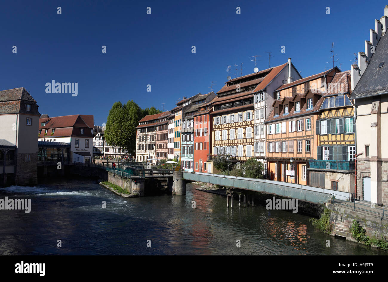 View over the river Ill on the quarter Petit France in the historical old part of town of Strasbourg, France Stock Photo