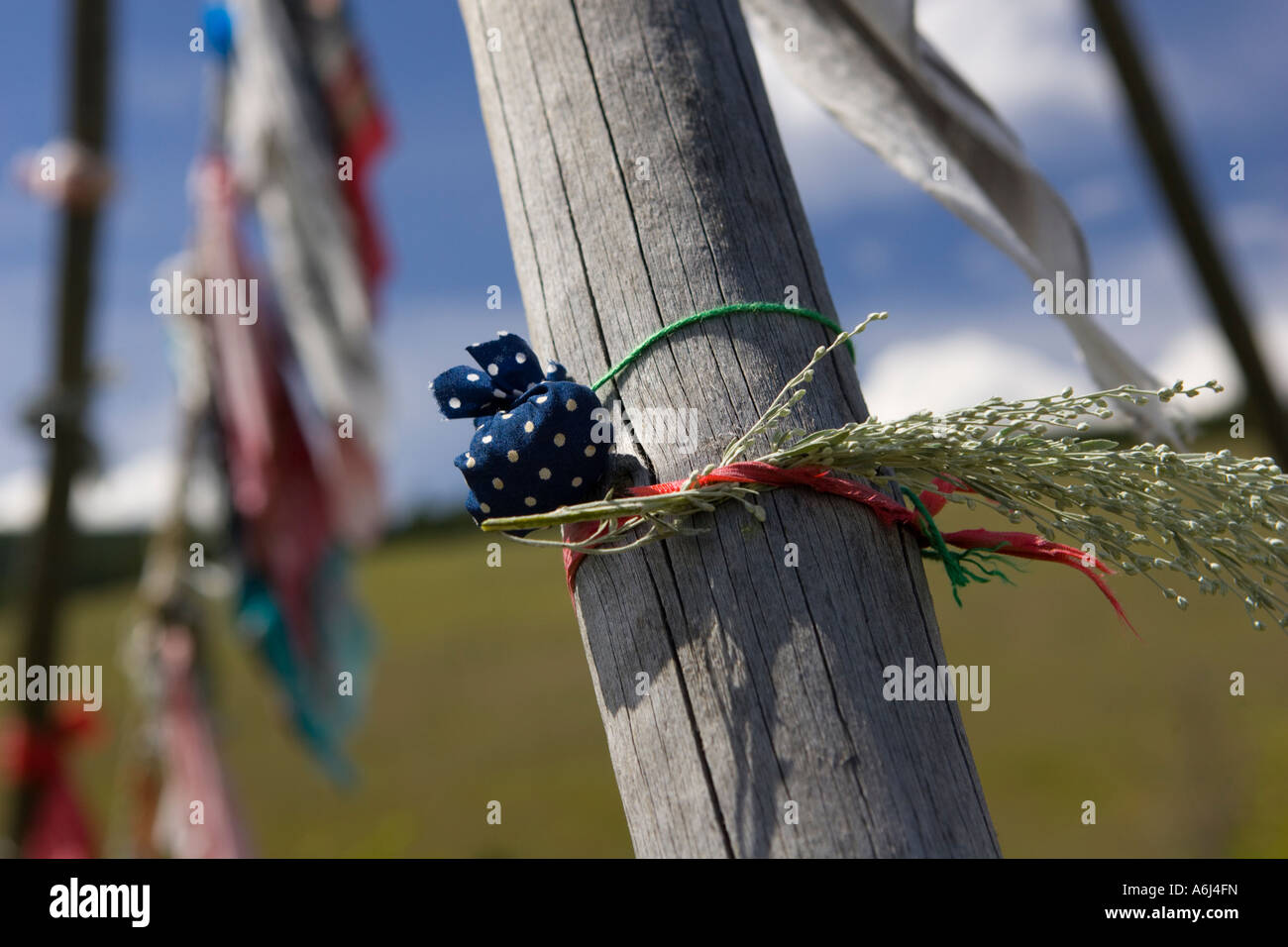 Offerings on Chief Joseph tipi at Big Hole National Battlefield Stock Photo