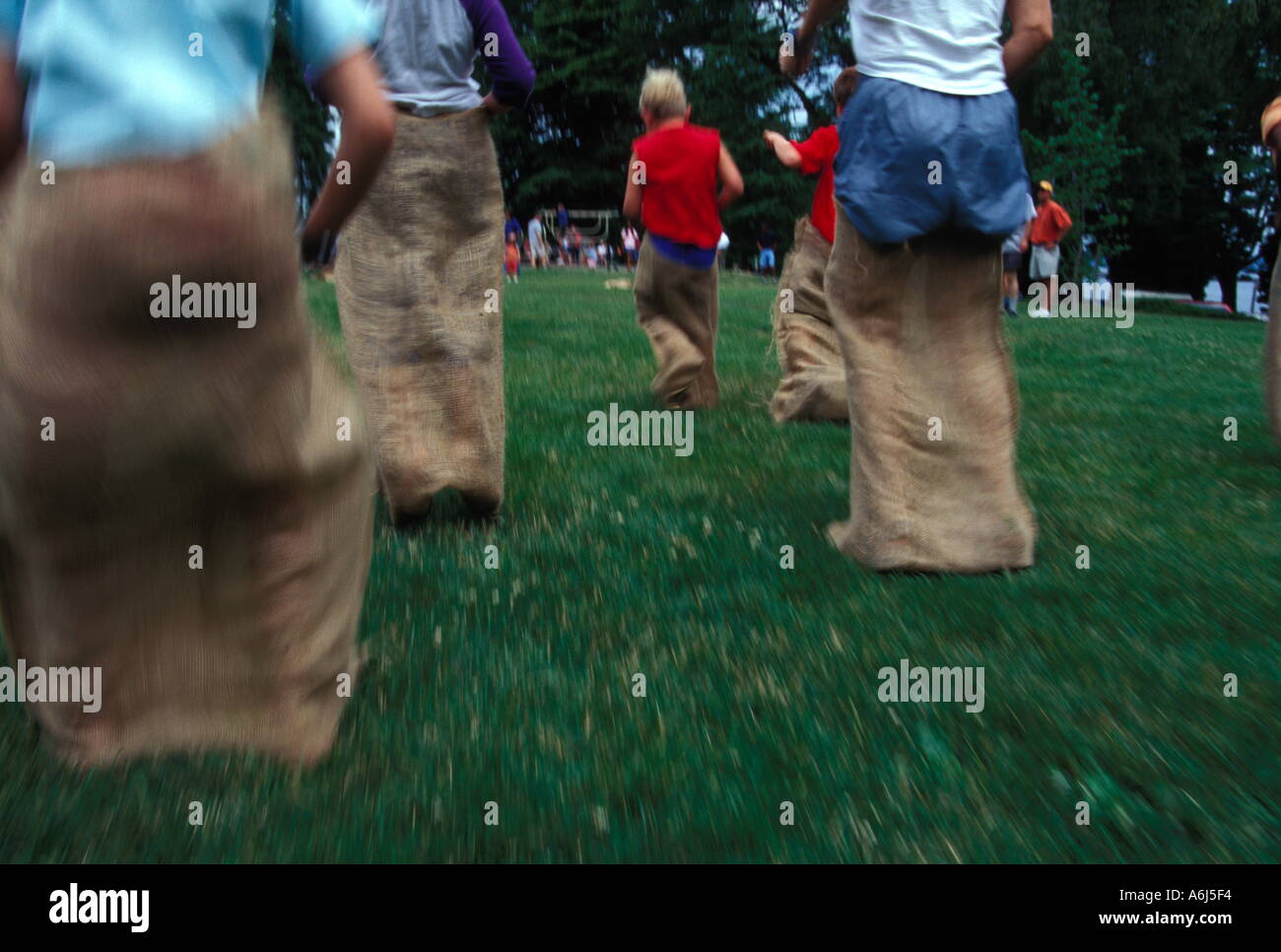 Children Having a Sack Race Stock Photo Alamy