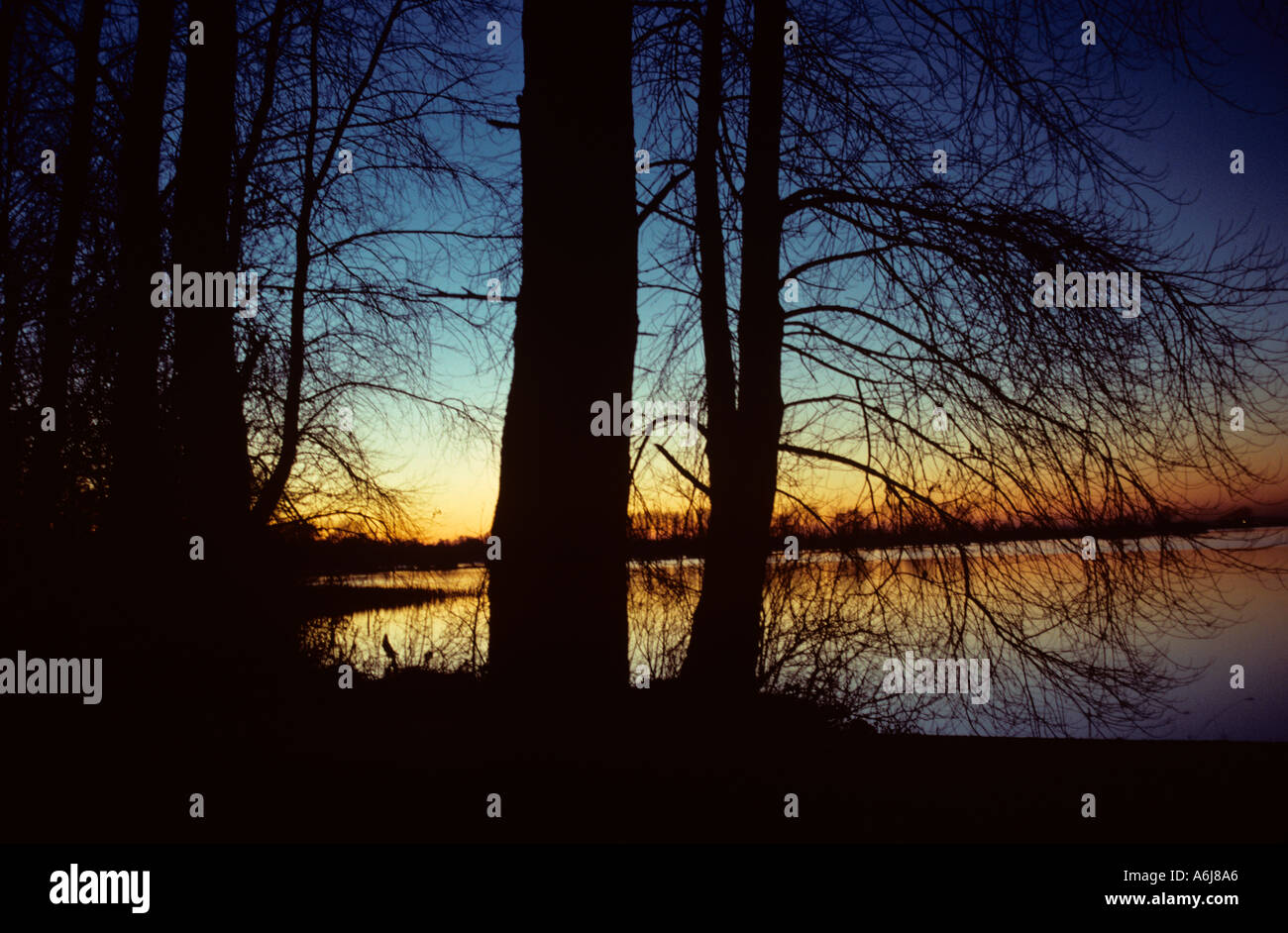 Wilstone Reservoir at Tring in Hertfordshire a winter Sunset Stock