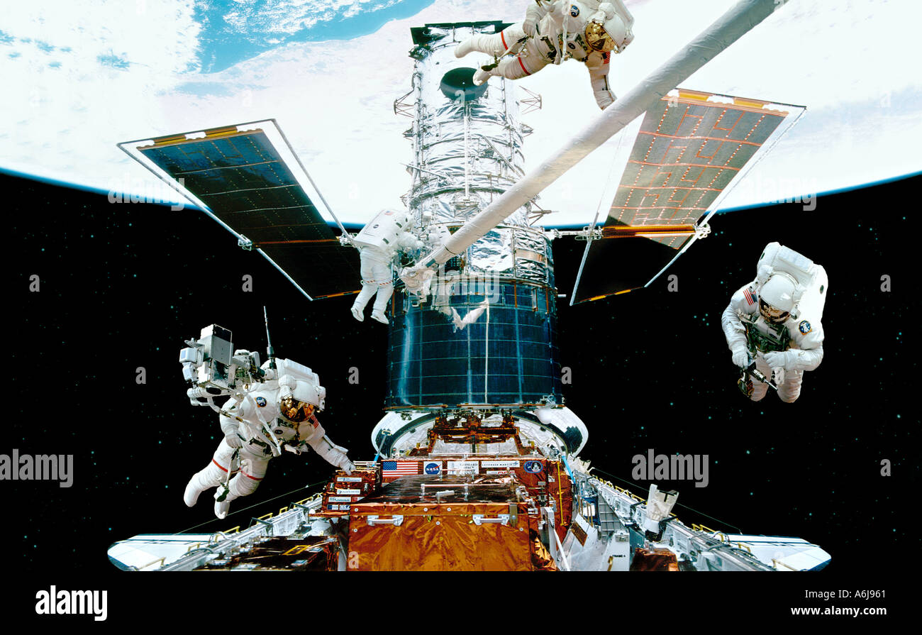 Astronauts Floating In Space Outside Shuttle Stock Photo - Alamy