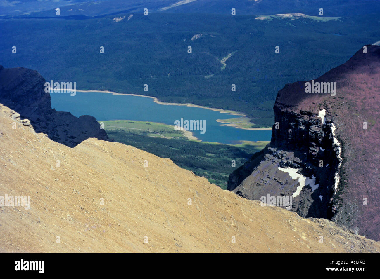 Lake viewed from Mount Henkle in Glacier National Park Usa Montana Stock Photo