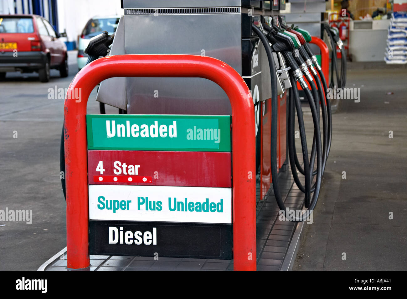 Gas oil fuel petrol station pump London England Britain United Kingdom UK Europe car vehicle transport automobile unleaded Stock Photo