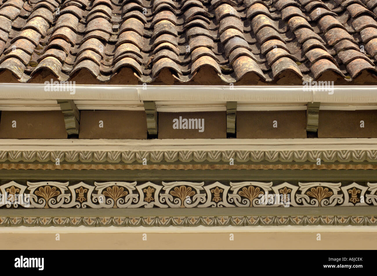 Roof and trim detail in the Spanish colonial city of Cuenca Ecuador