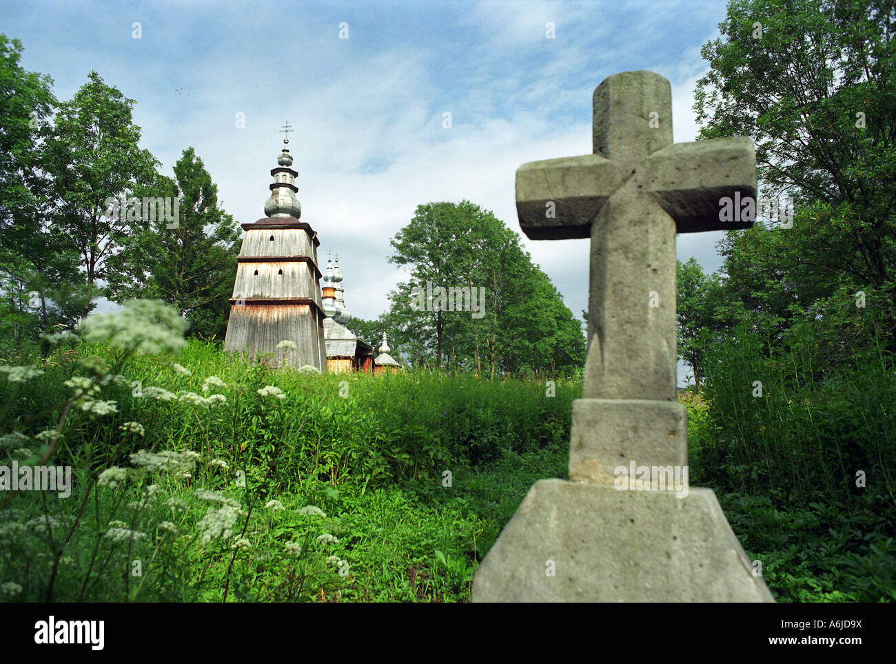 A cross near a Greek Orthodox church, Turzansk, Poland Stock Photo