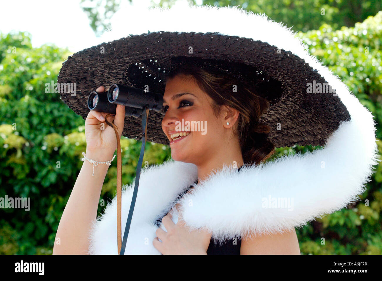 Woman in a fancy hat at horse races, Royal Ascot, Great Britain Stock Photo