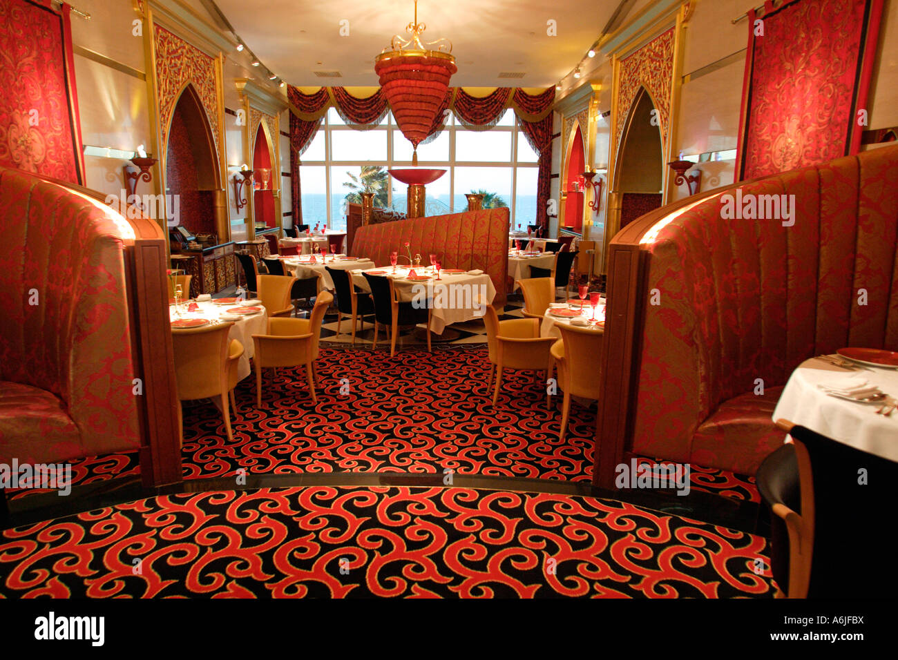 Restaurant in the luxurious hotel Burj Al Arab, Dubai, United Arab Emirates Stock Photo