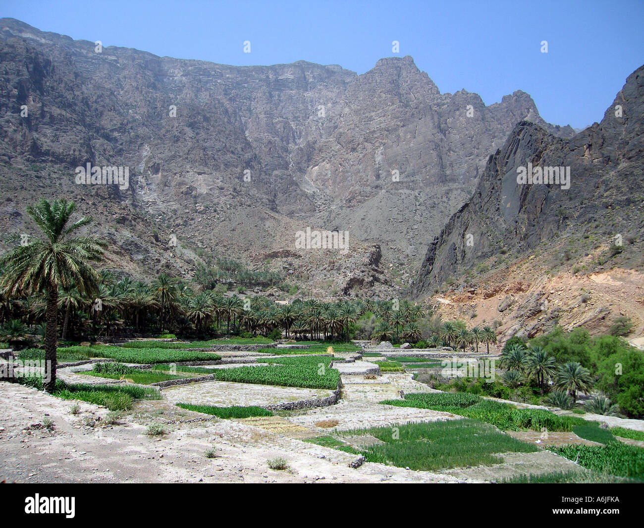 Bilad Sayt village Wadi Bani Hajar Mountains Oman Stock Photo