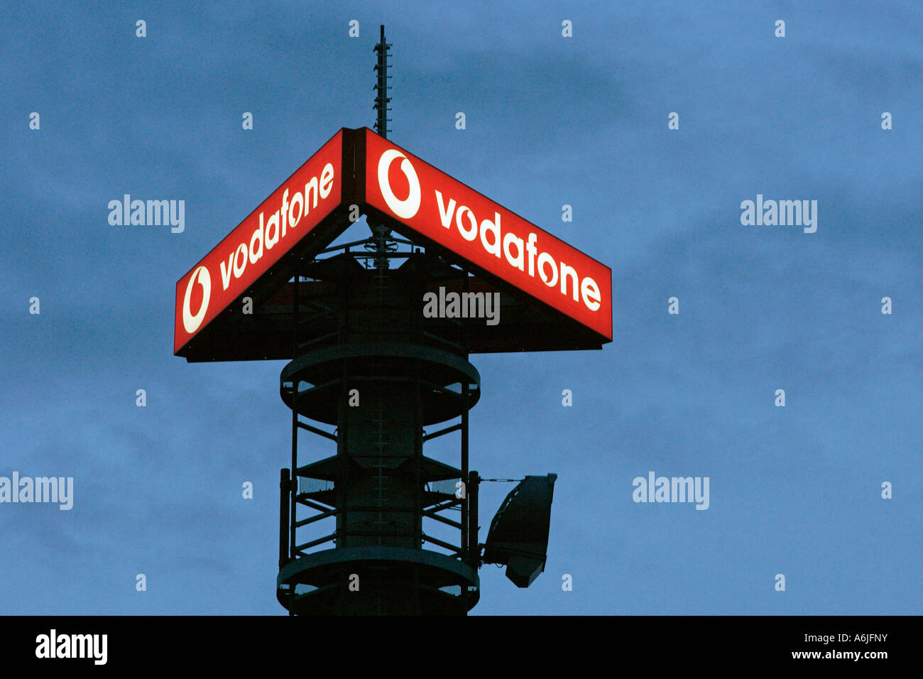 A Vodafone broadcasting tower in the evening Stock Photo