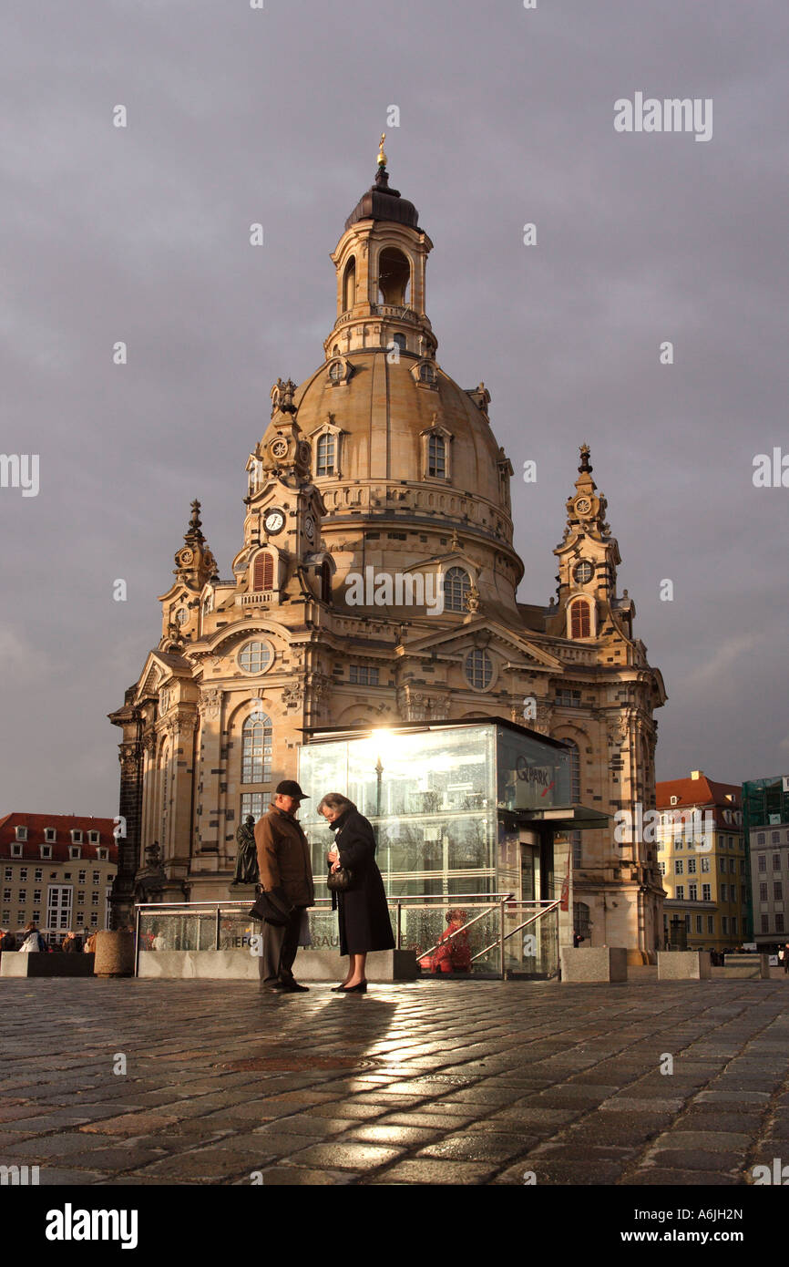 Church of Our Lady in Dresden in the evening, Germany Stock Photo