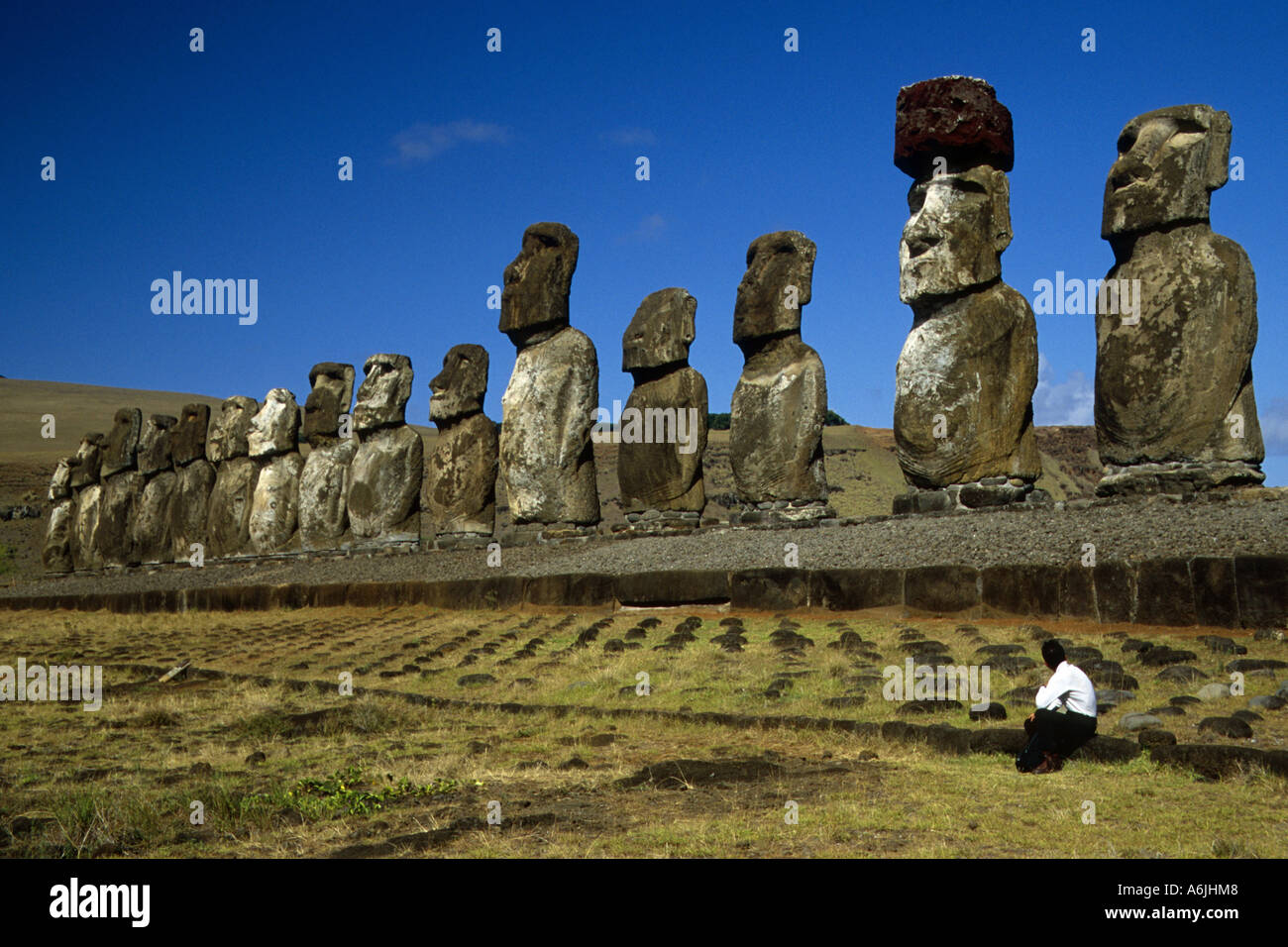 Moais at Tangariki, Easter Island Stock Photo