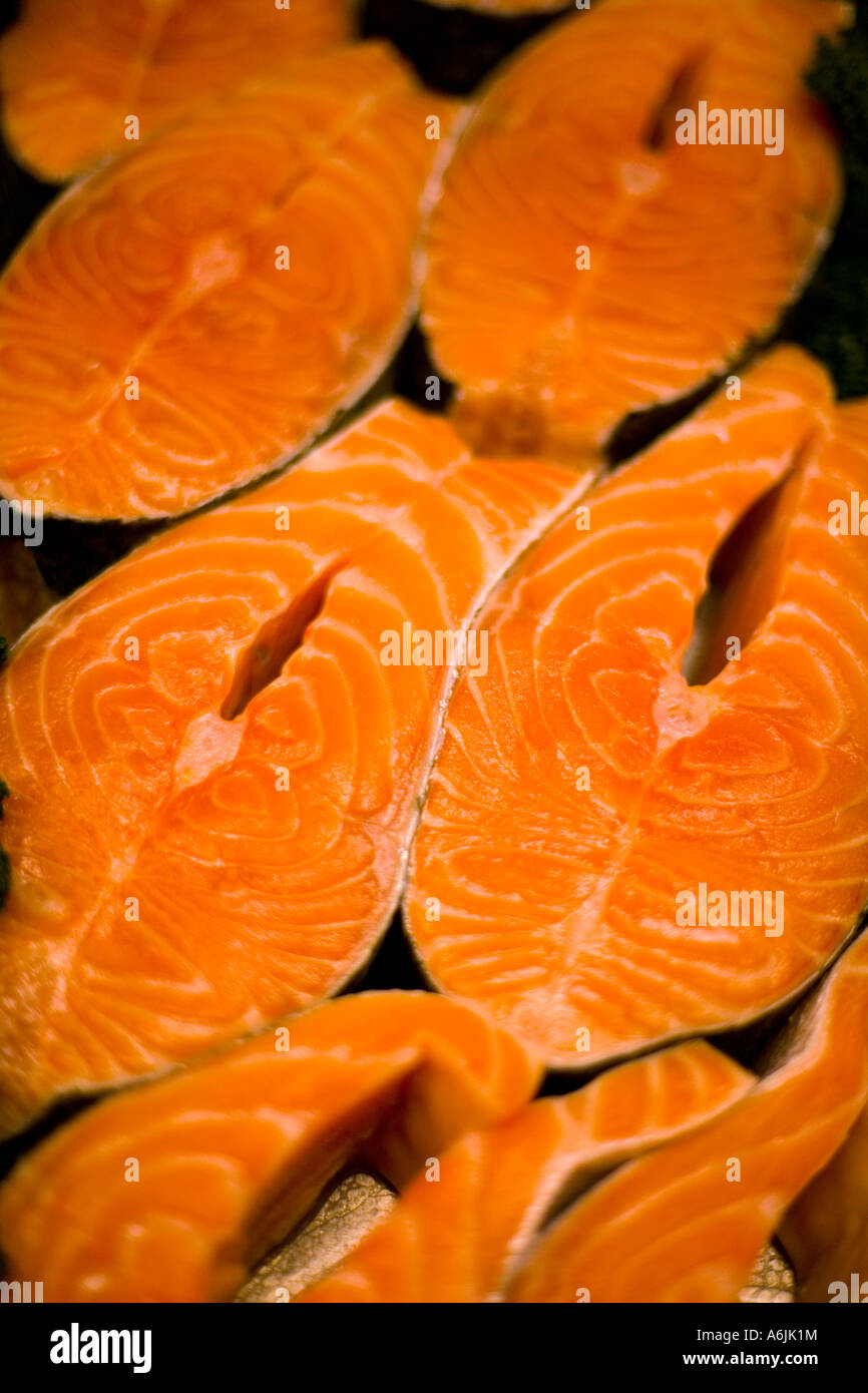 Raw salmon steaks Stock Photo - Alamy
