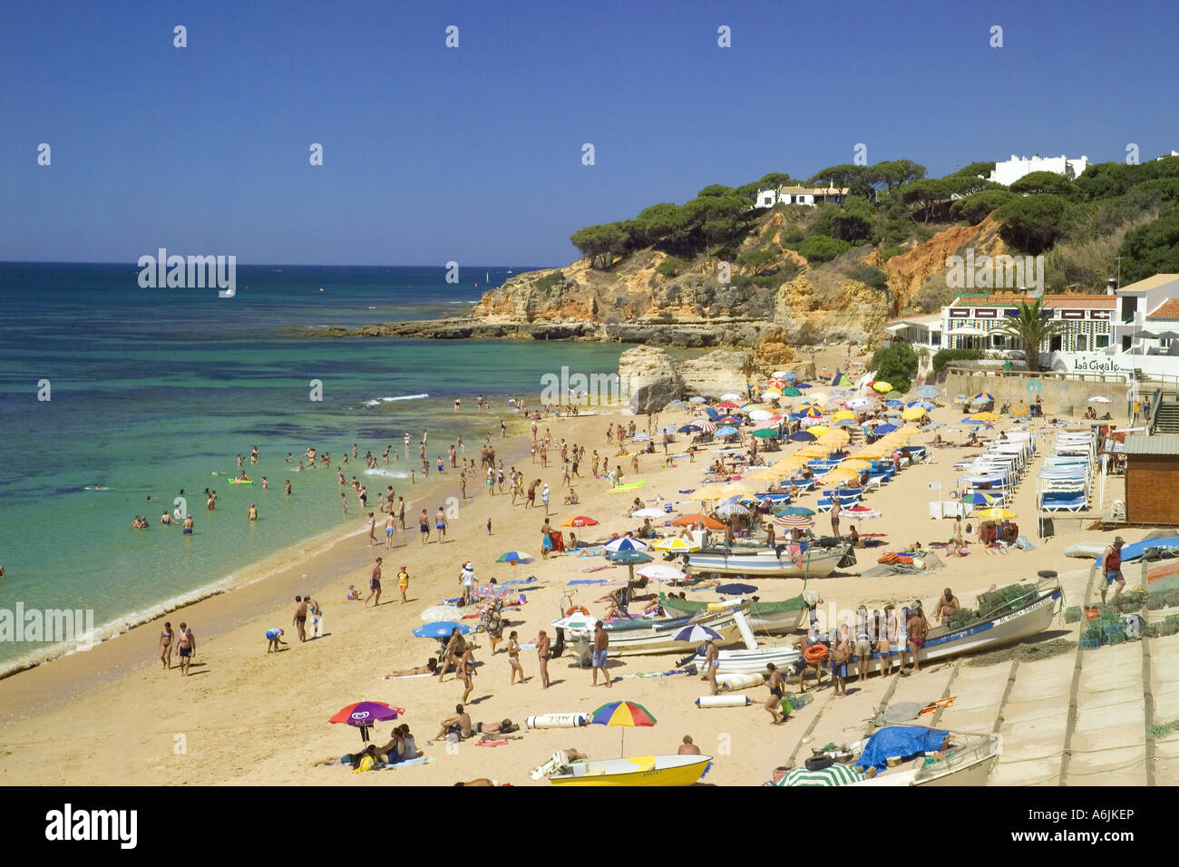 Olhos de Agua beach and village, Algarve, Portugal Stock Photo