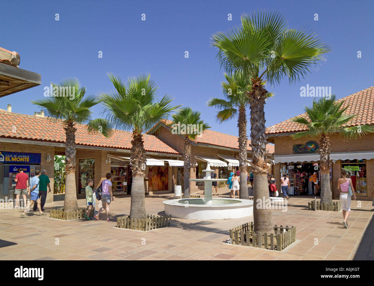 Spain Costa de la Luz, Islantilla, central square in shopping centre Stock Photo