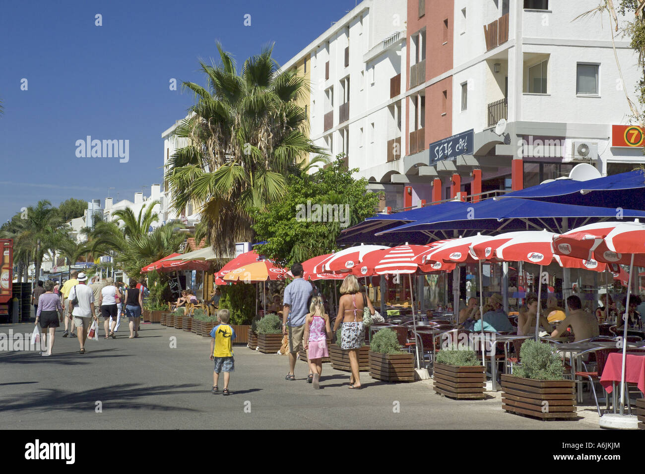 Street cafés at the marina Vilamoura; Portugal the Algarve Stock Photo