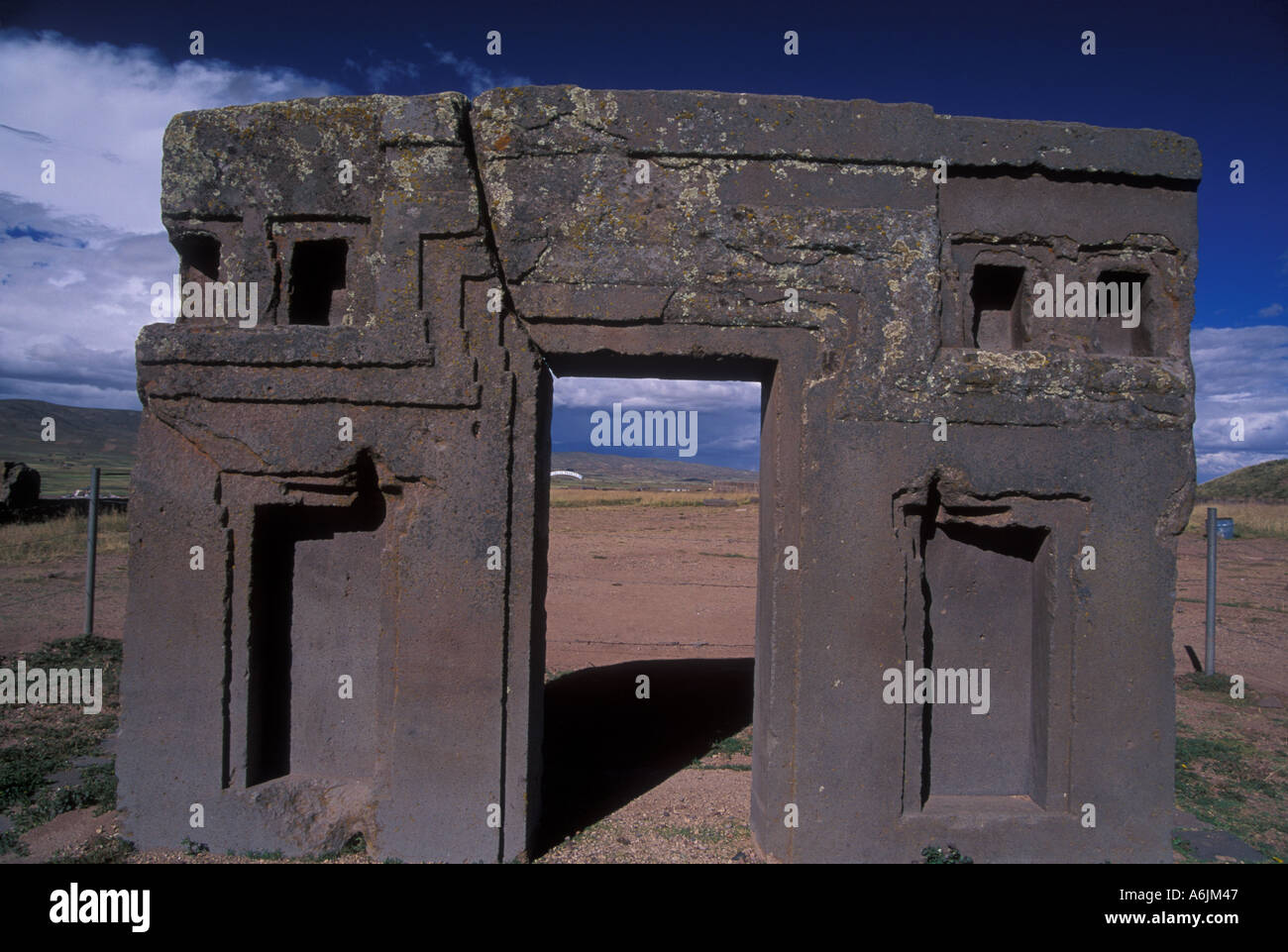 Gateway of the sun Kalasasaya Tiahuanaco Tiwanaku archaeological site Preinka Bolivia Stock Photo