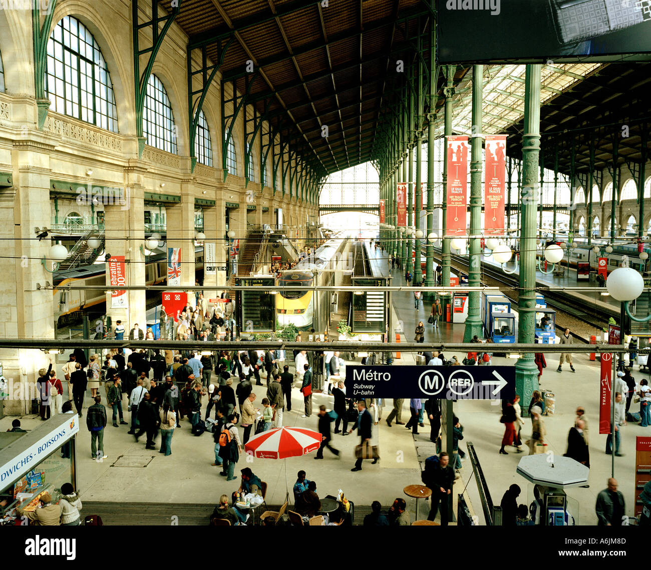 view of interior of Gare Du Nord Paris Stock Photo