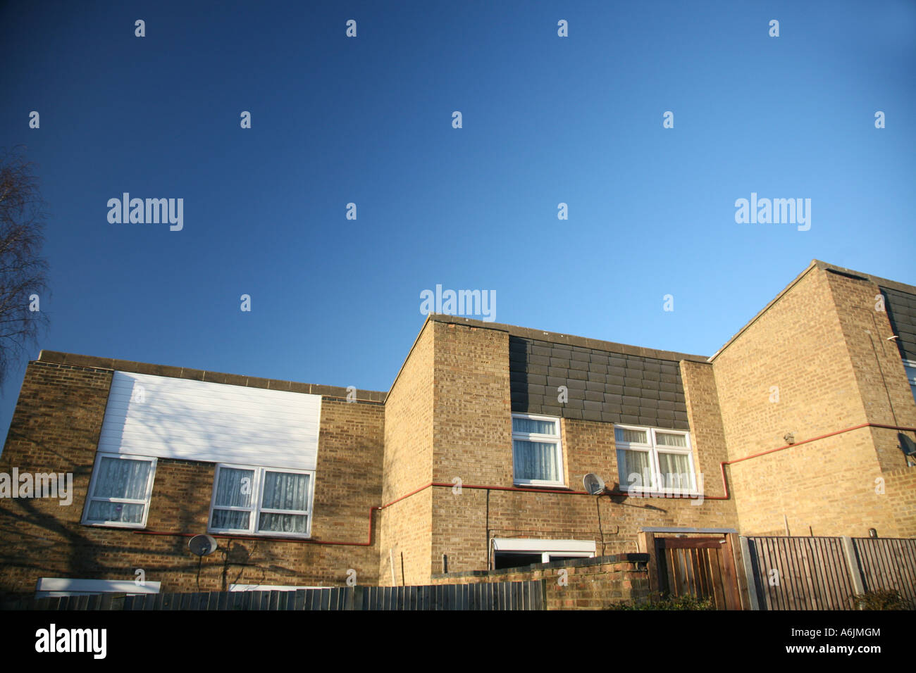moorfield housing estate in harlow, essex. with houses a tree and a