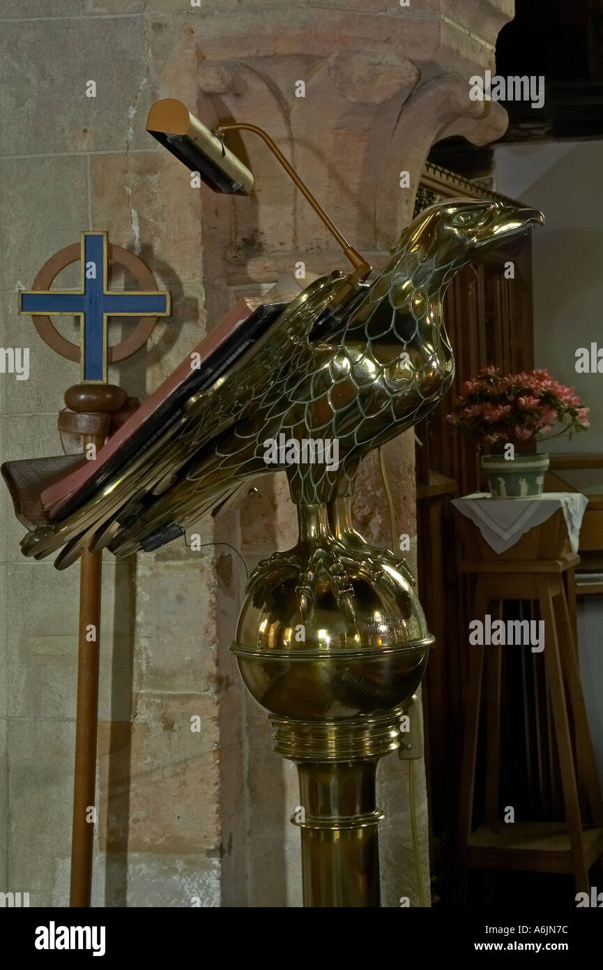 Brass eagle lectern in Church of All Hallows at Tillington, West Sussex. Church was built in 1807 Stock Photo