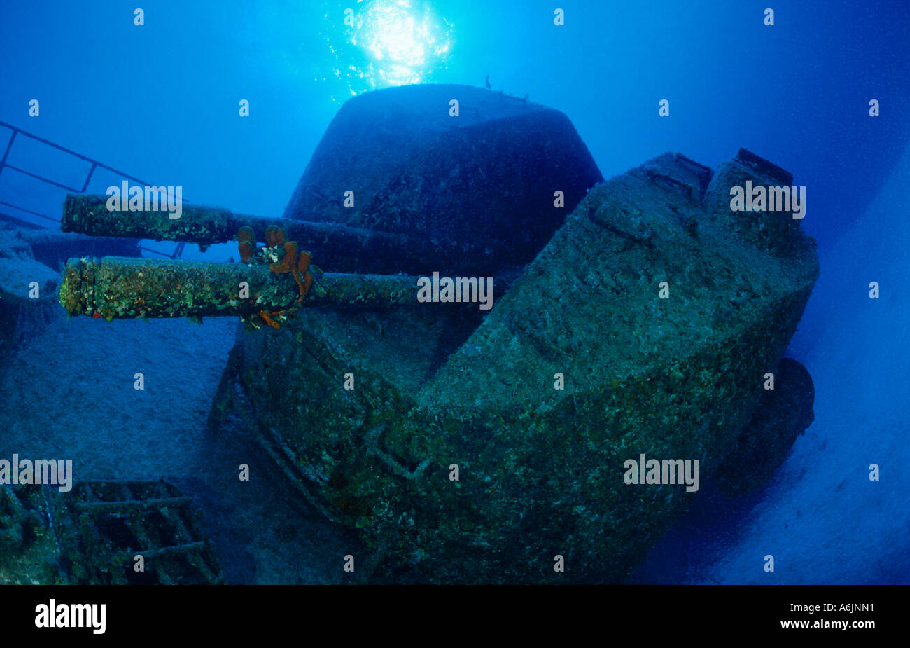 ship wreck with big guns 'Captain Keith Tibbetts' Stock Photo