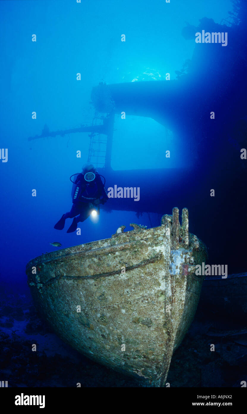 scuba diver with ship wreck "Salem Express" Stock Photo