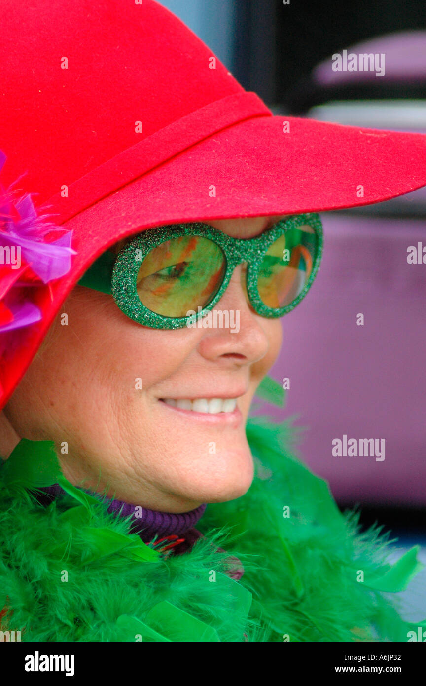 Women of the Red Hat Society celebrate on St Patricks day in the USA in