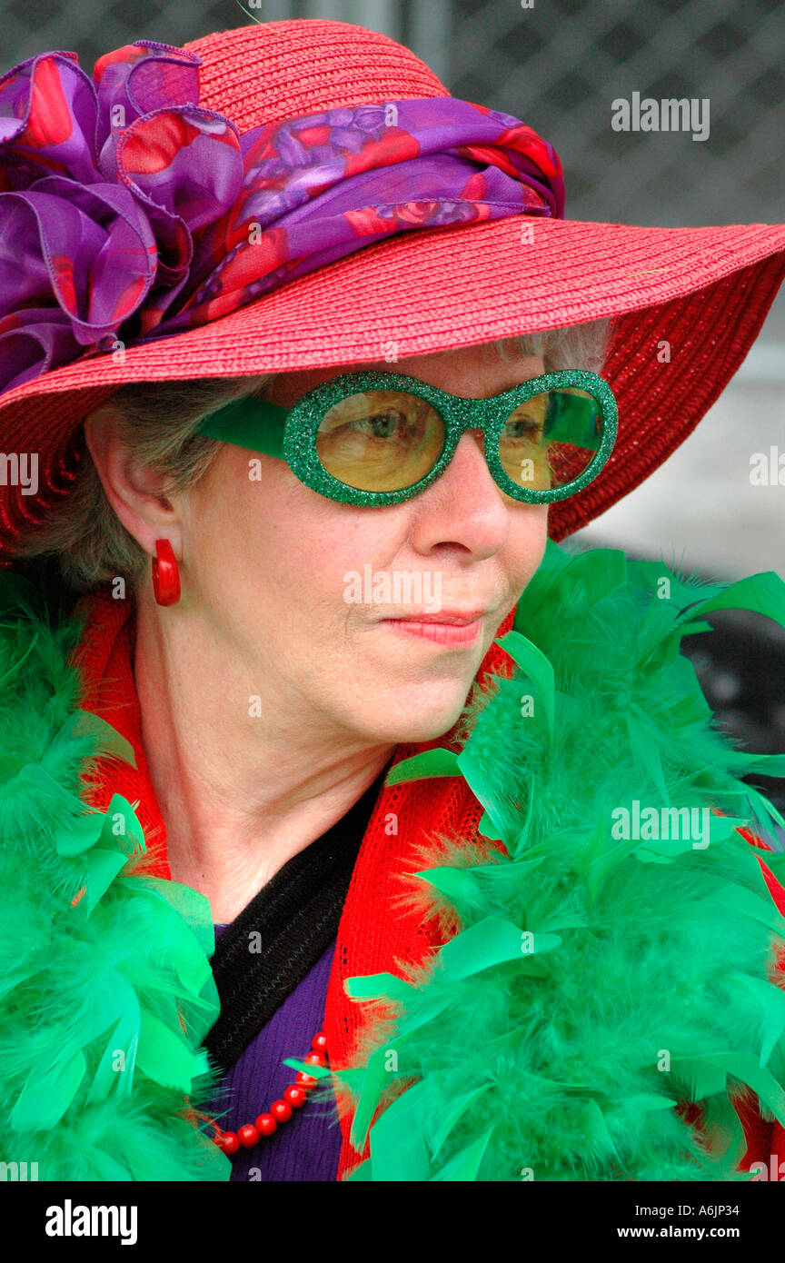 Women of the Red Hat Society celebrate on St Patricks day in the USA in