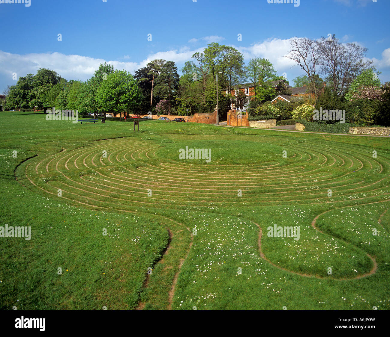 Turf maze cut into the Town Common of the North Essex Town of Saffron Walden Stock Photo