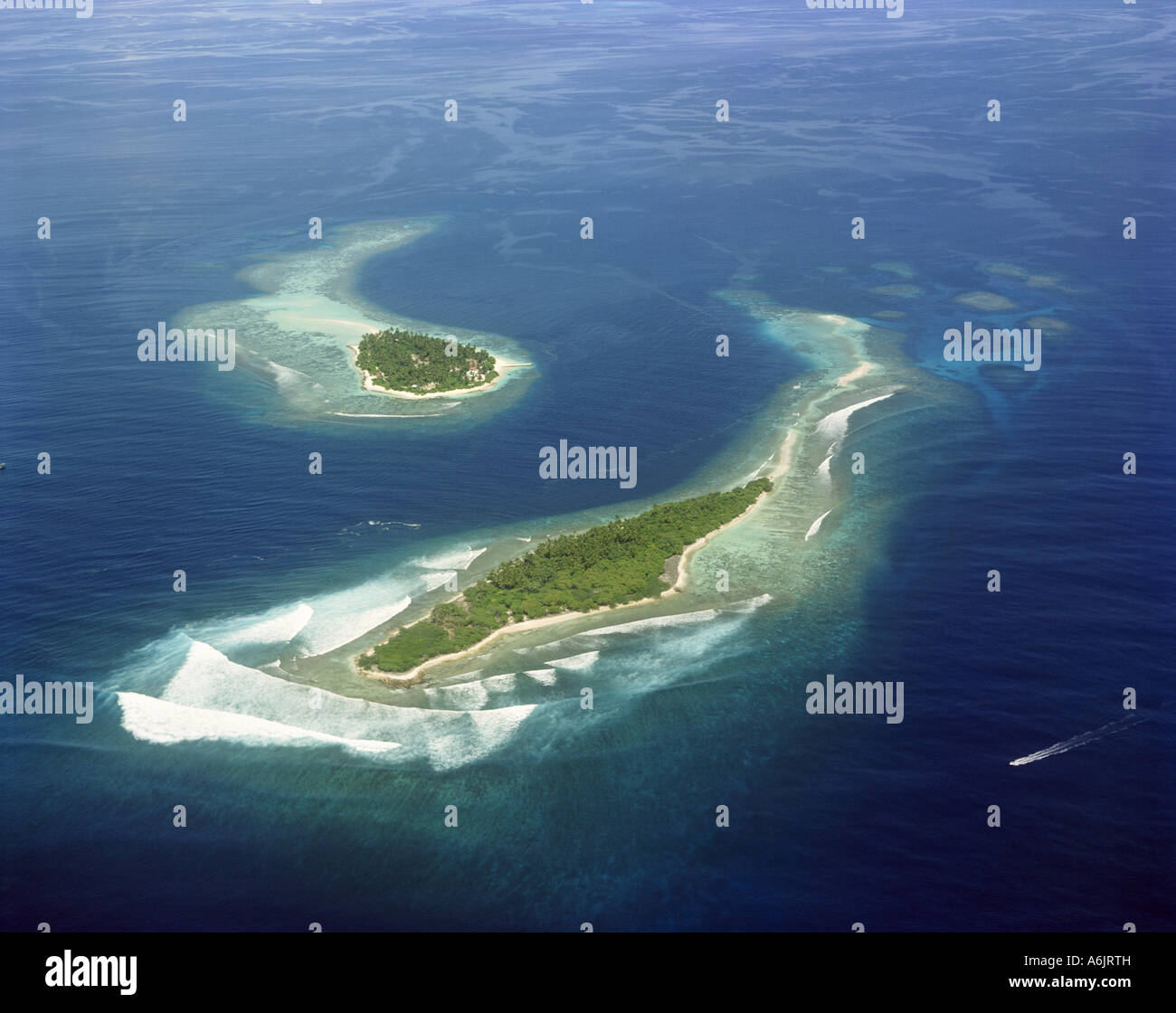 Aerial view of Islands, Kaafu Atoll, Republic of Maldives Stock Photo