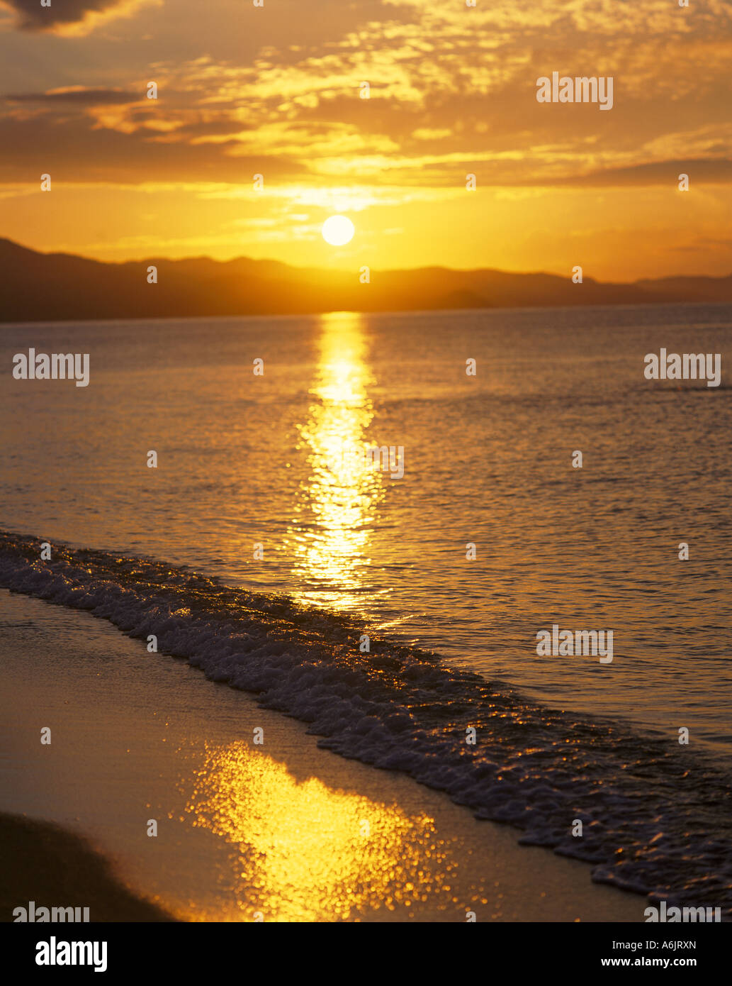 Tropical sunset, Doctor's Cave Beach, Montego Bay, Saint Ann Parish, Jamaica, Greater Antilles, Caribbean Stock Photo
