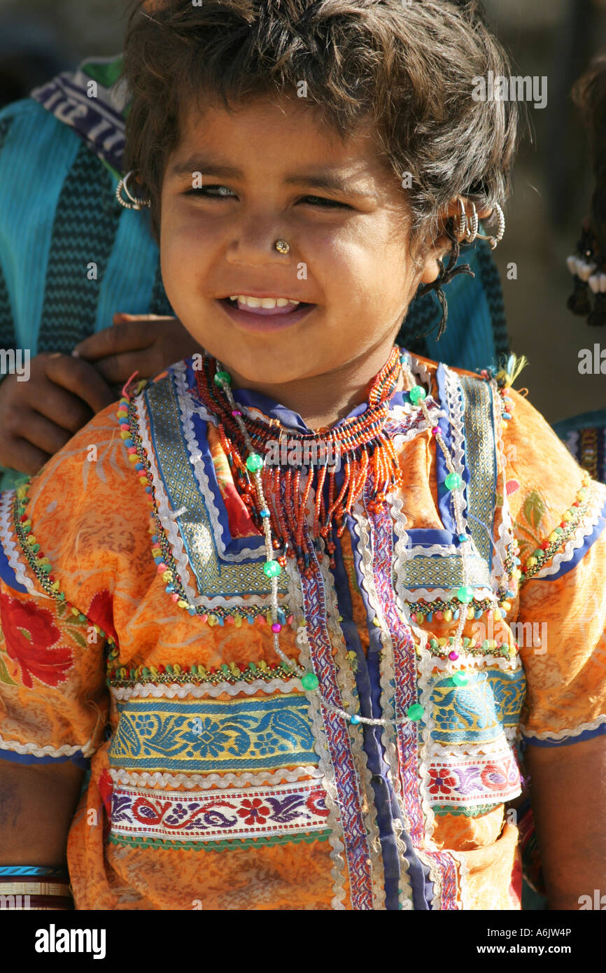 brilliant colors,embroidery and exotic jewellery  are  traditionally worn by Banni tribal women and girls in Gujarat,India Stock Photo