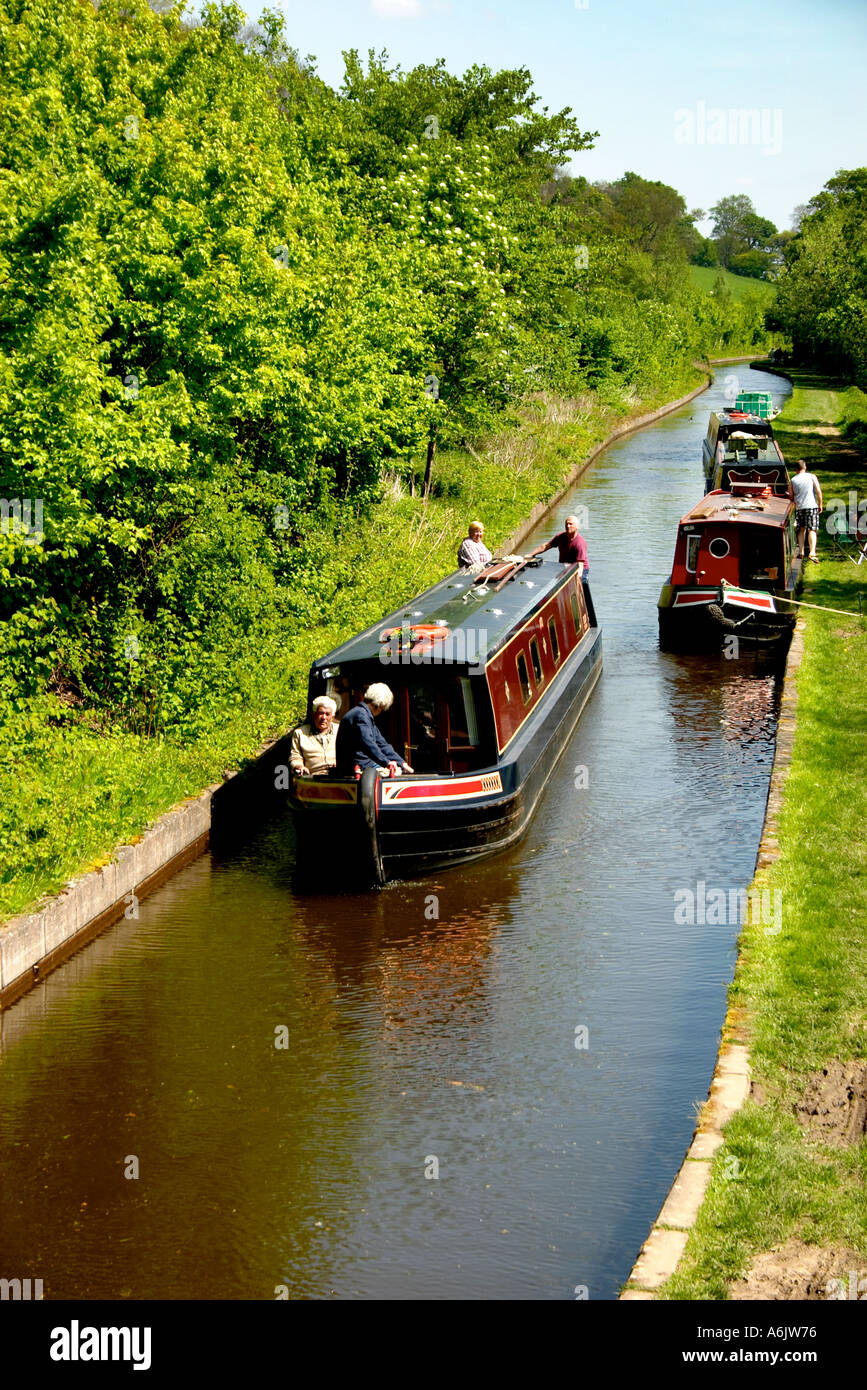 Narrow Boats Shopshire Union Canal Llangollen Denbighshire North Wales UK United Kingdom Europe Stock Photo