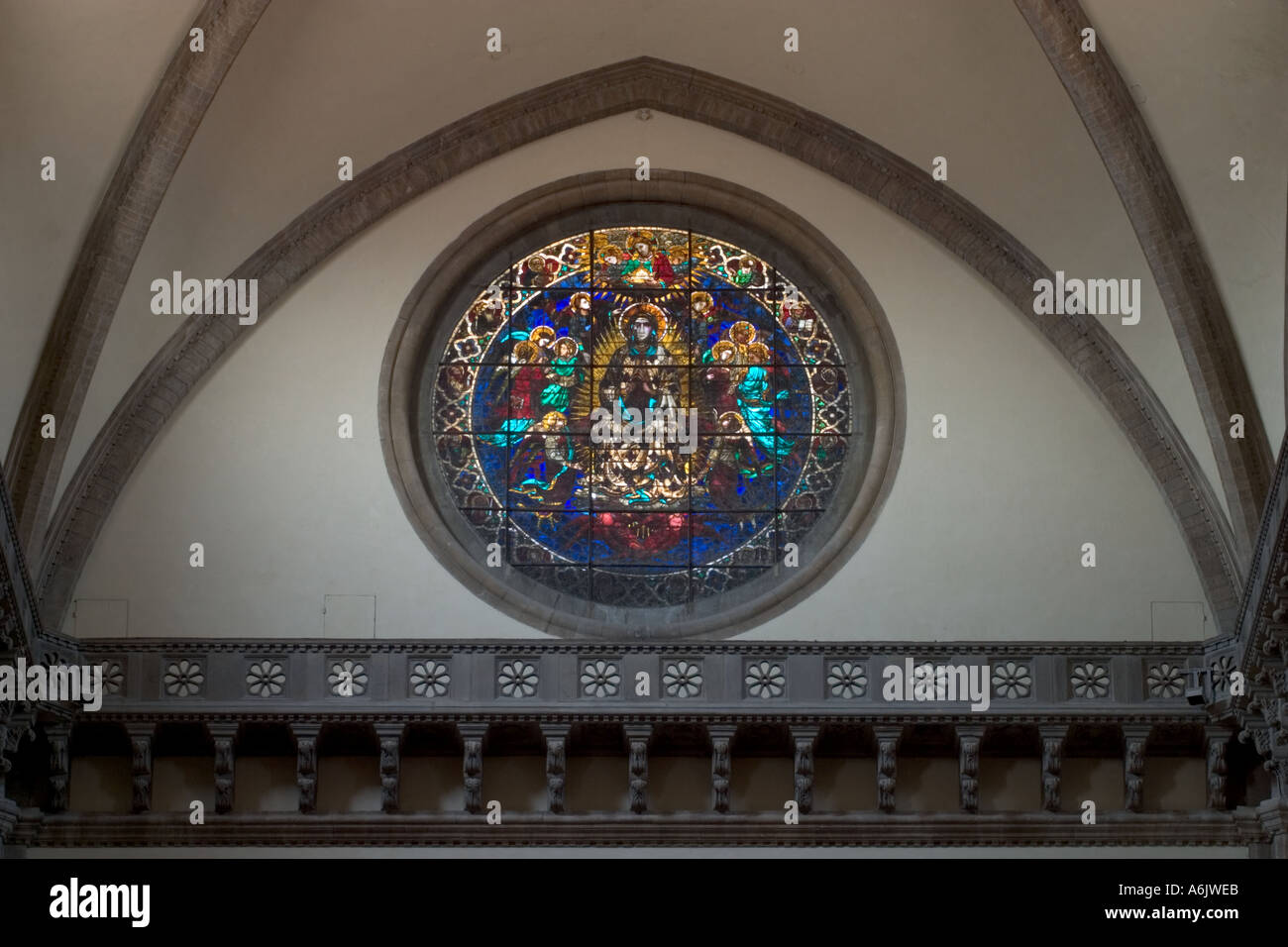 Florence Cathedral interior  Central window in the drum Stock Photo