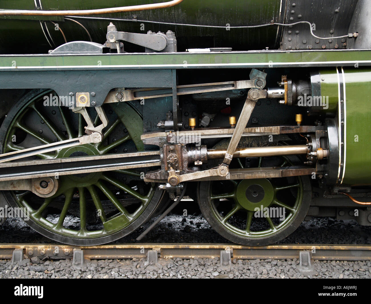 Detail of valve gear on an ex Southern Railway S15 locomotive North York Moors Railway Stock Photo