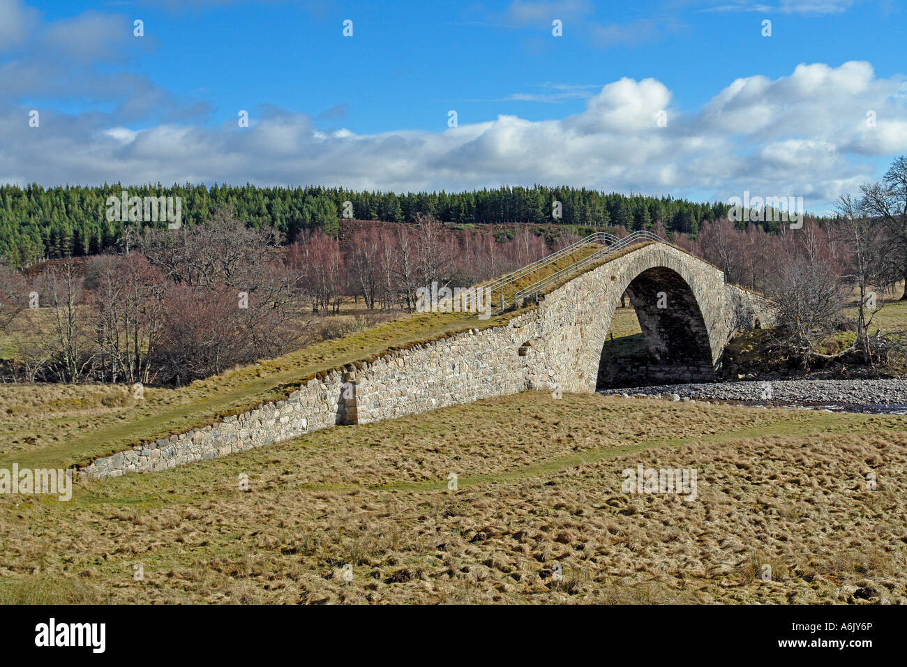 Military road bridge over River Dulnain near Sluggan west of Carrbridge in Scotland on former Wade military Road Stock Photo