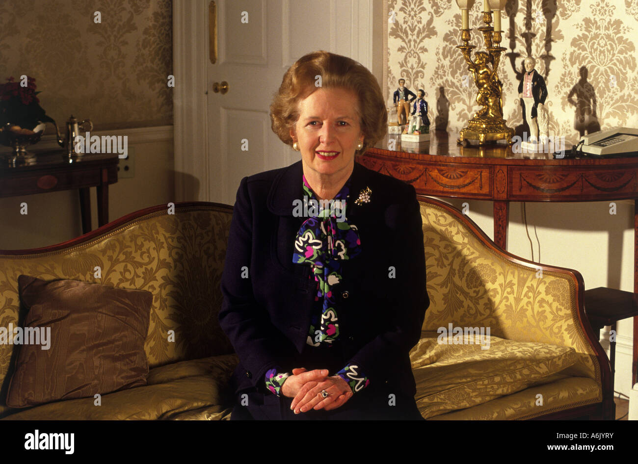 MARGARET THATCHER at 10 Downing Street while Prime Minister Stock Photo