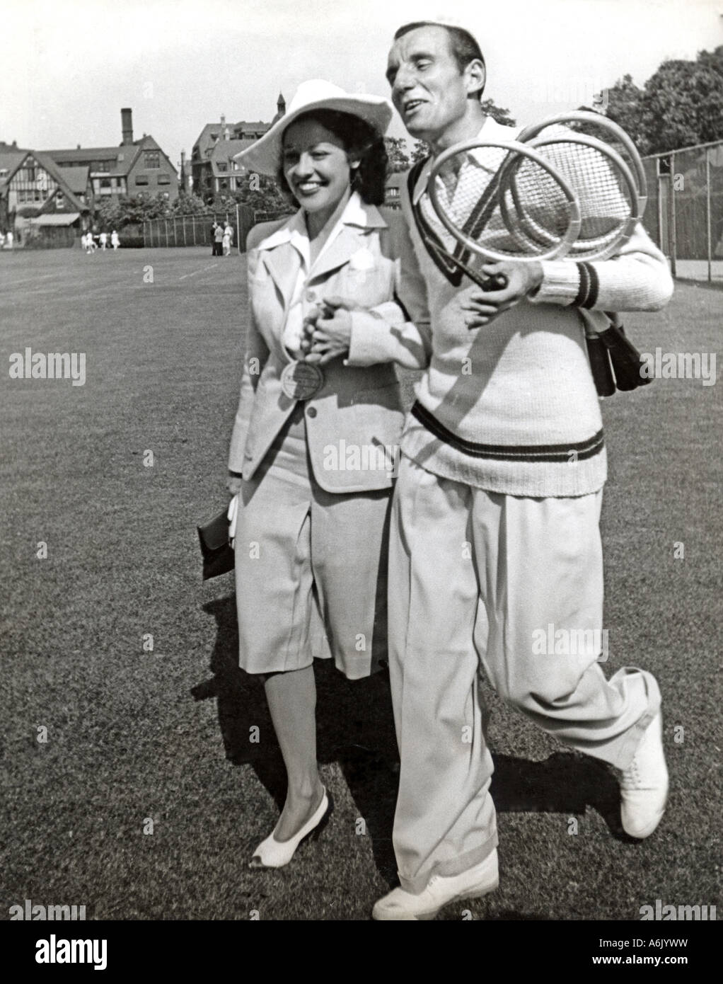FRED PERRY UK born tennis player seen here at the Westside Tennis Club in  Forest Hills New York with his wife in 1941 Stock Photo - Alamy