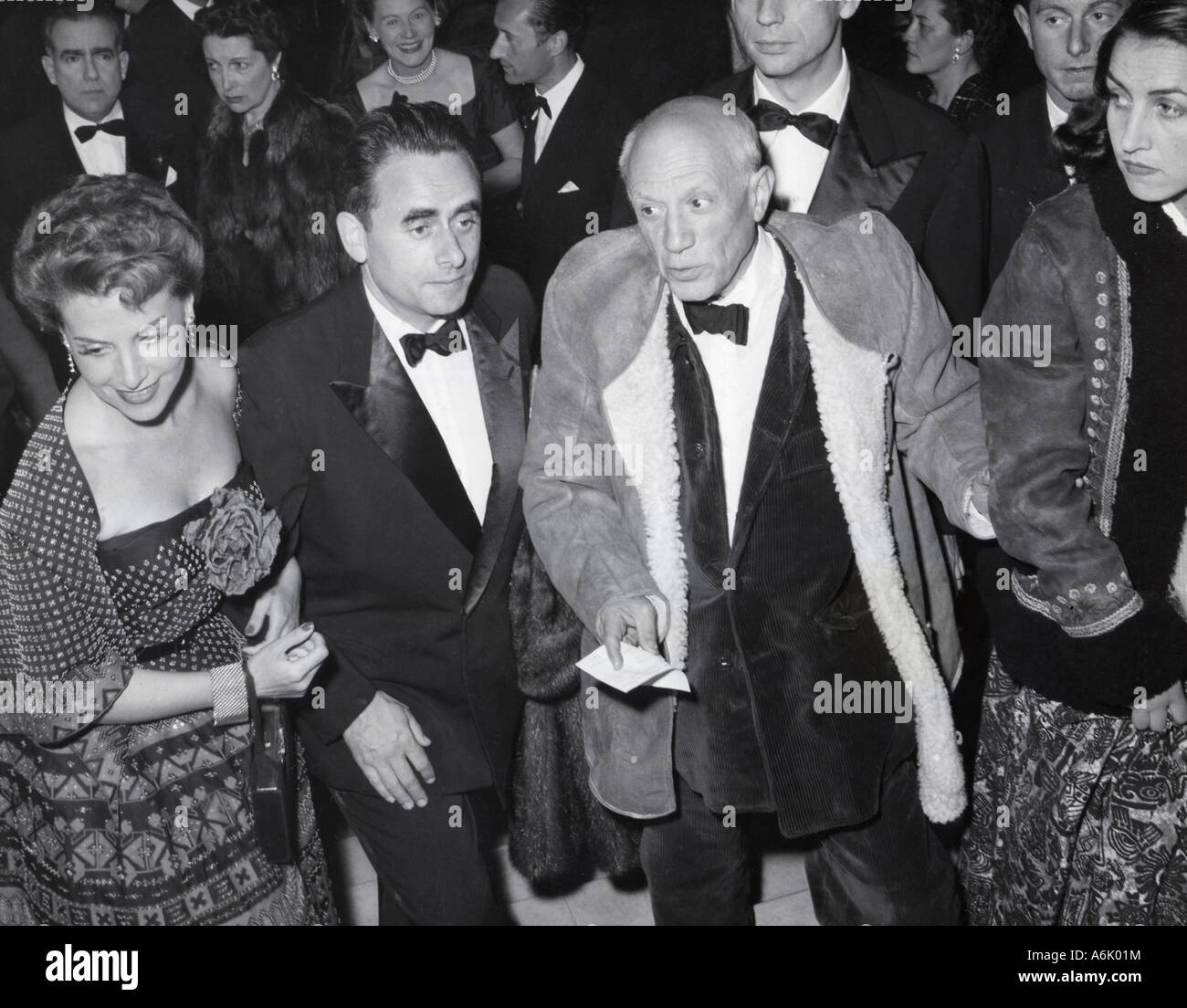 PABLO PICASSO at 1953 Cannes Film Festival with Jacqueline Roque. At