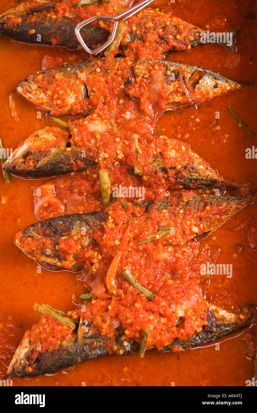 Ready cooked Curried fish, ikan, for sale at Bangsar Baru Sunday market